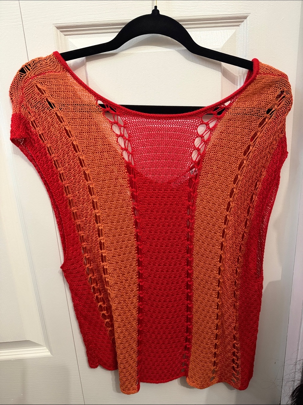 Zara crotchet top Red and Orange Knit Sleeveless V-Neck Top